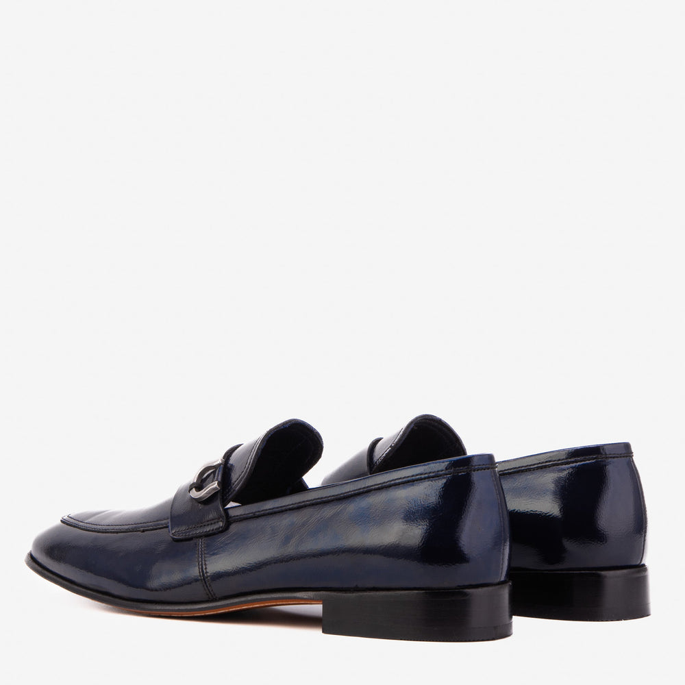 The Blackwell Navy Patent Bit Loafer Shoe - Vinci Leather