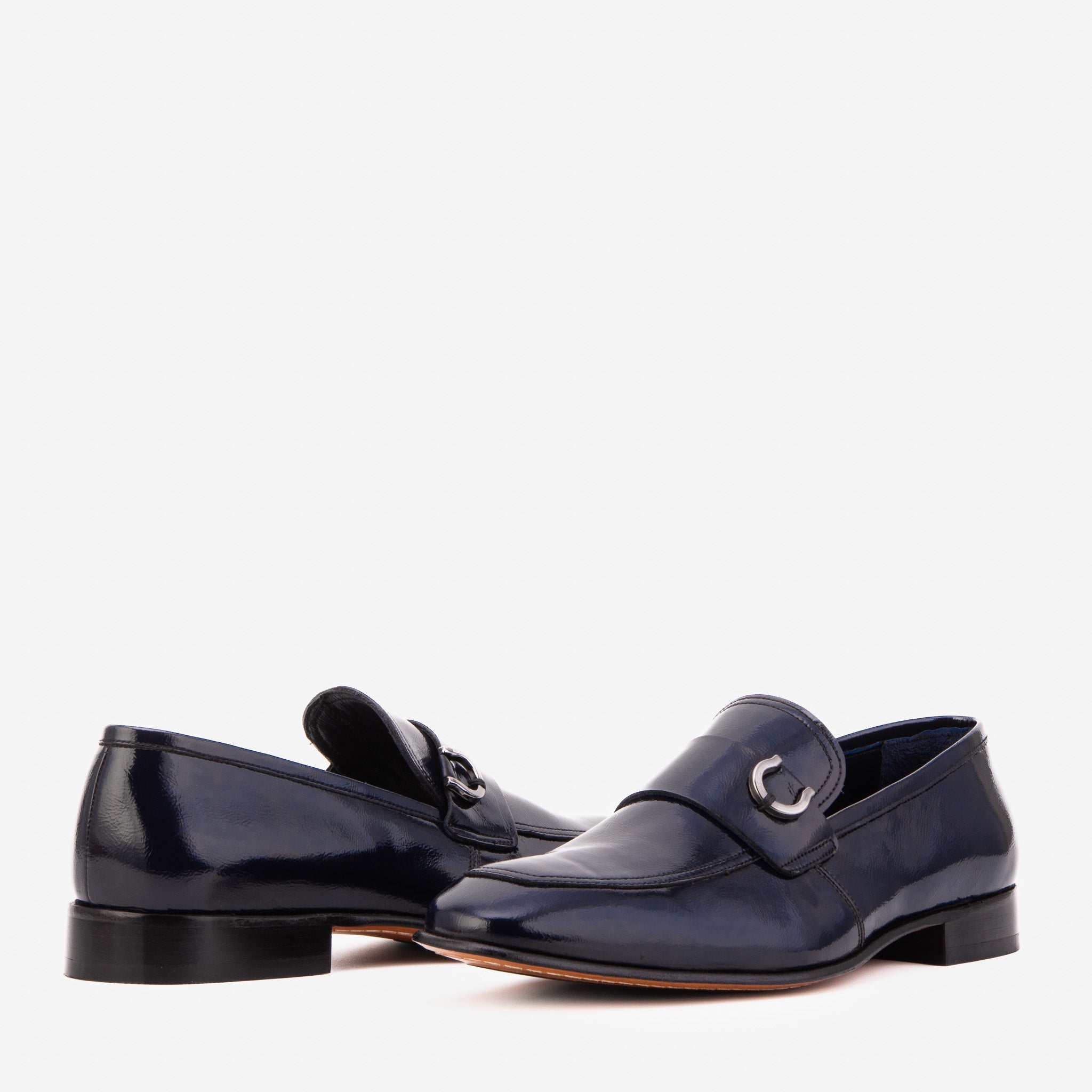 The Blackwell Navy Patent Bit Loafer Shoe - Vinci Leather