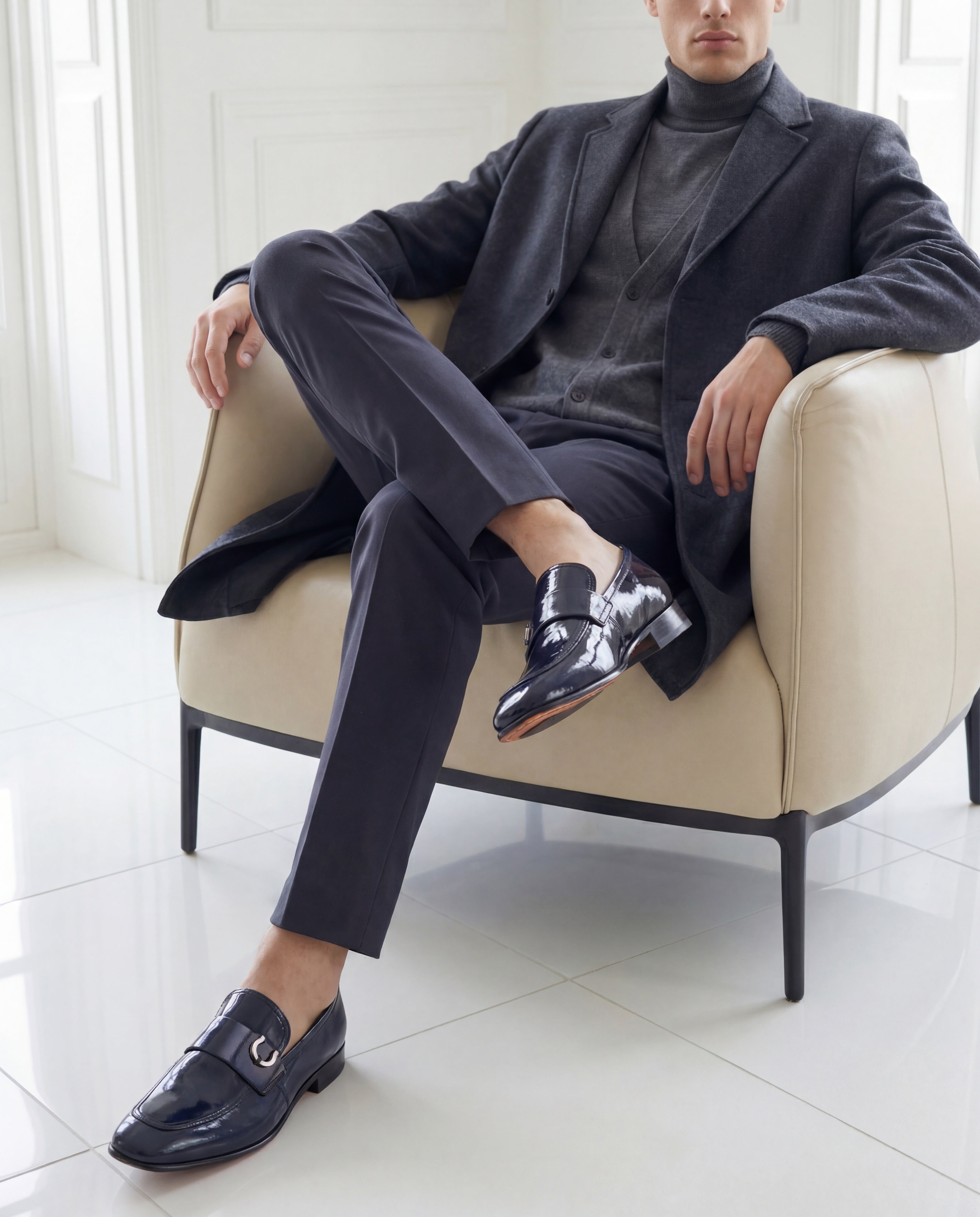 The Blackwell Navy Patent Bit Loafer Shoe - Vinci Leather