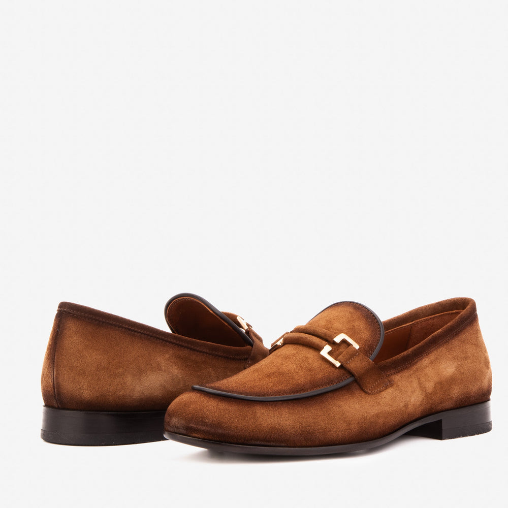 The Brooks Brown Suede Bit Loafer Shoe - Vinci Leather
