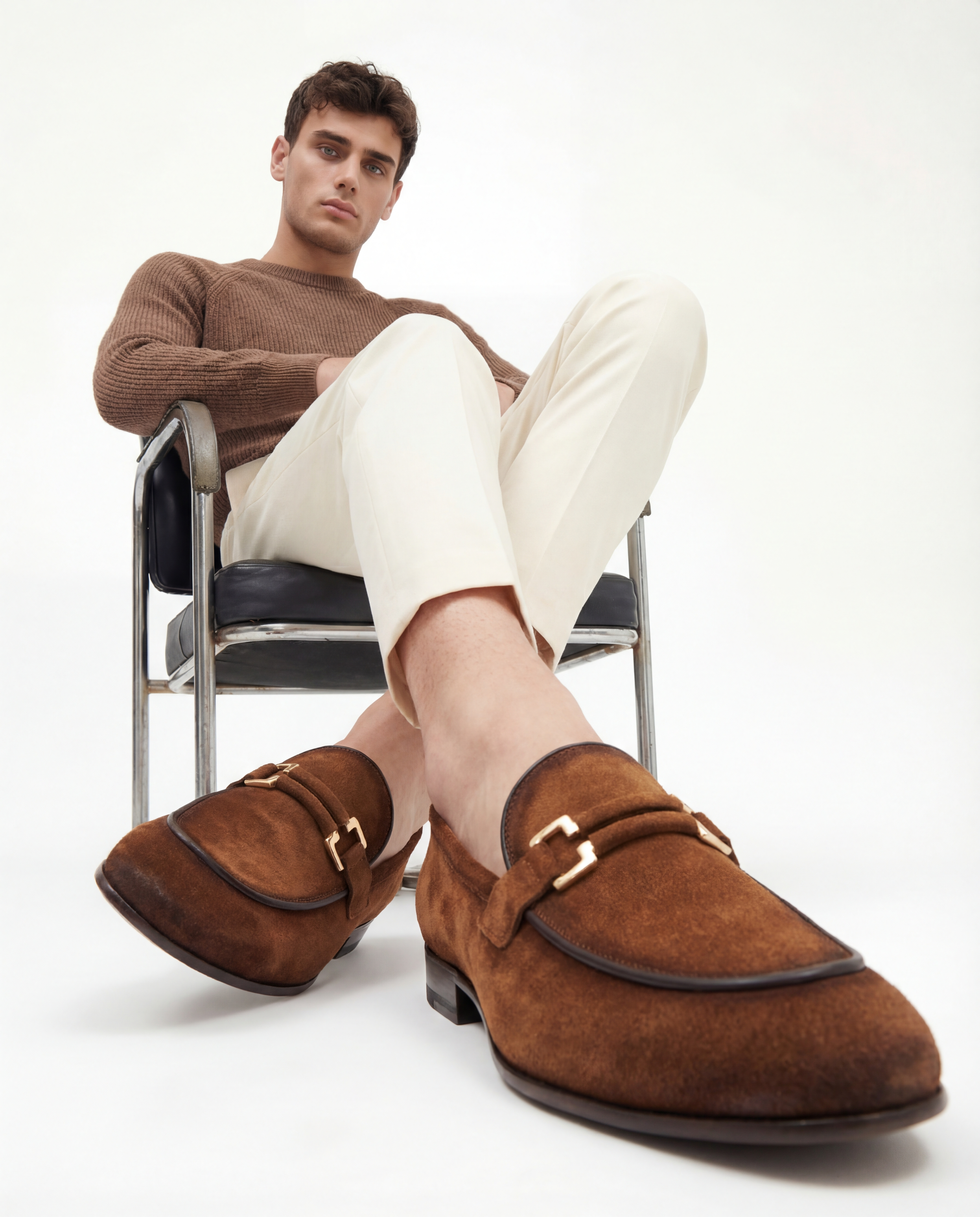 The Brooks Brown Suede Bit Loafer Shoe - Vinci Leather