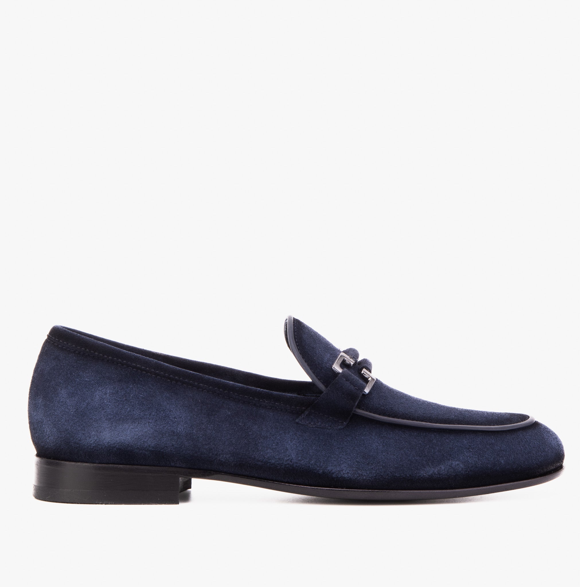 The Brooks Navy Suede Bit Loafer Shoe - Vinci Leather