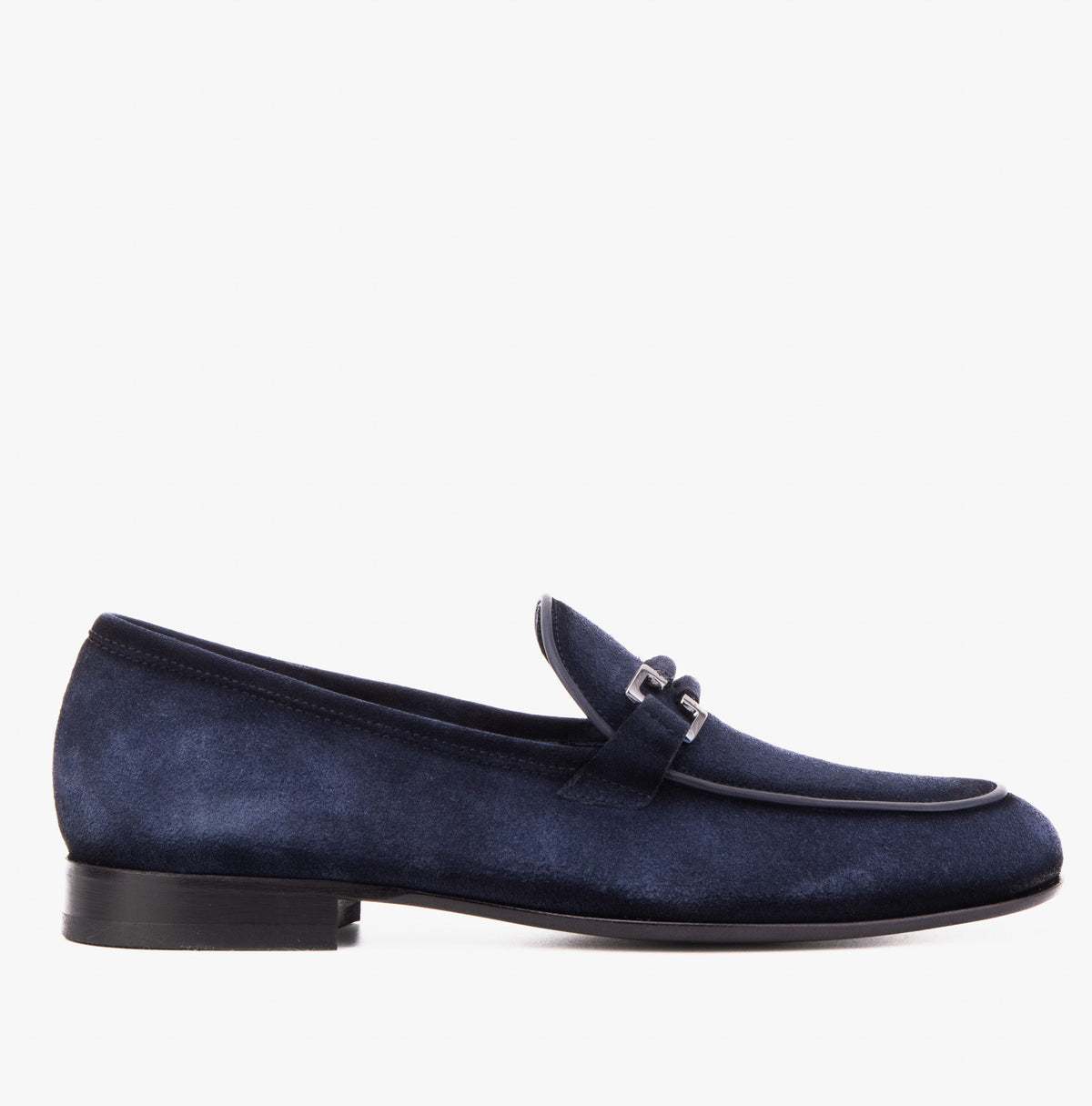 The Brooks Navy Suede Bit Loafer Shoe - Vinci Leather
