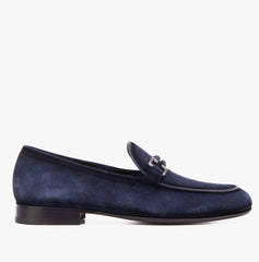The Brooks Navy Suede Bit Loafer Shoe - Vinci Leather
