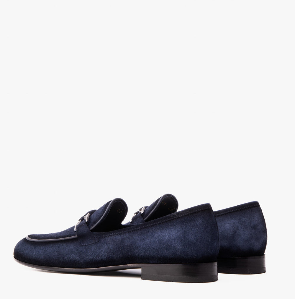 The Brooks Navy Suede Bit Loafer Shoe - Vinci Leather