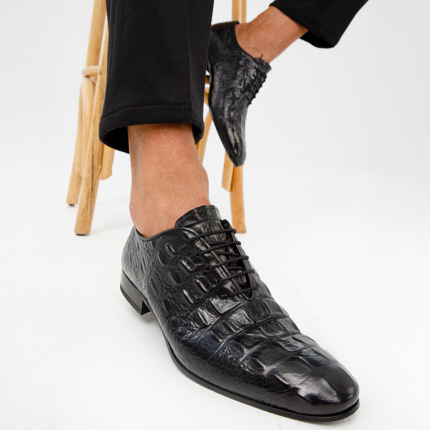 The Randor Black Crocodile Leather Oxford Shoe - Vinci Leather