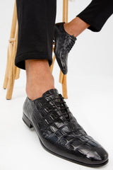The Randor Black Crocodile Leather Oxford Shoe - Vinci Leather
