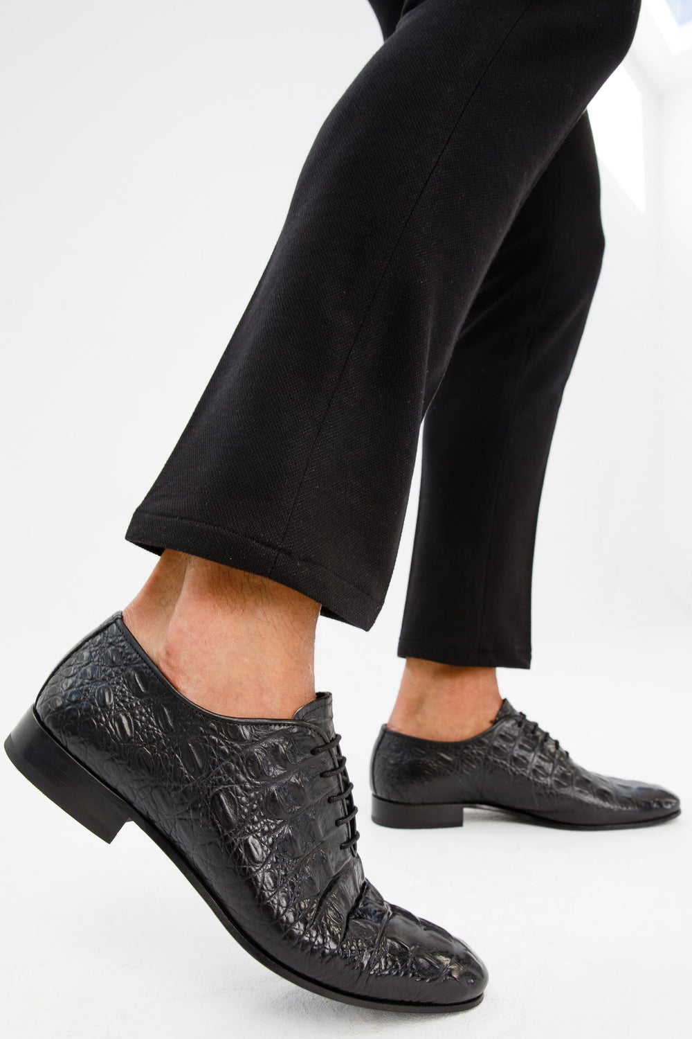 The Randor Black Crocodile Leather Oxford Shoe - Vinci Leather