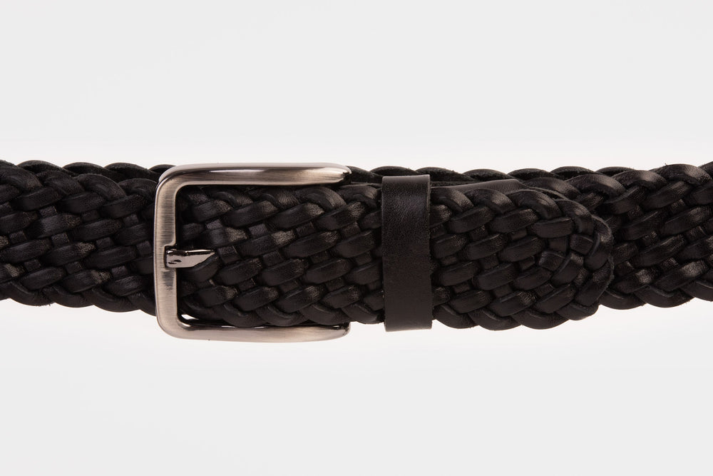 The Grand Woven Black Color Leather Belt - Vinci Leather