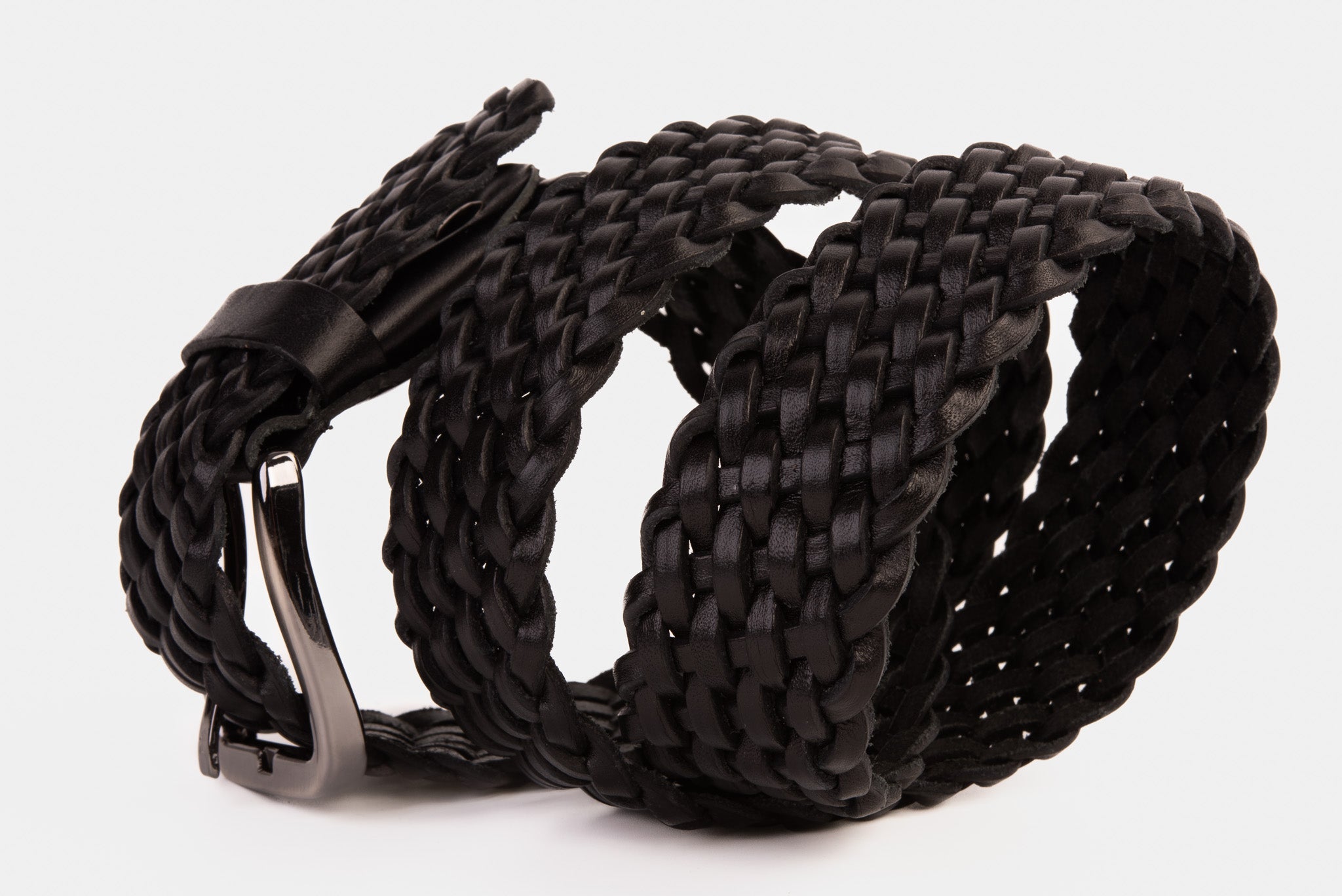 The Grand Woven Black Color Leather Belt - Vinci Leather
