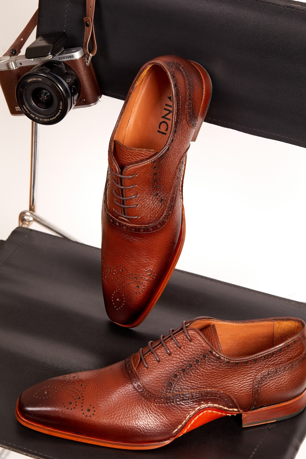 The Draco Handmade Tan Semi Brogue Oxford Shoe - Vinci Leather
