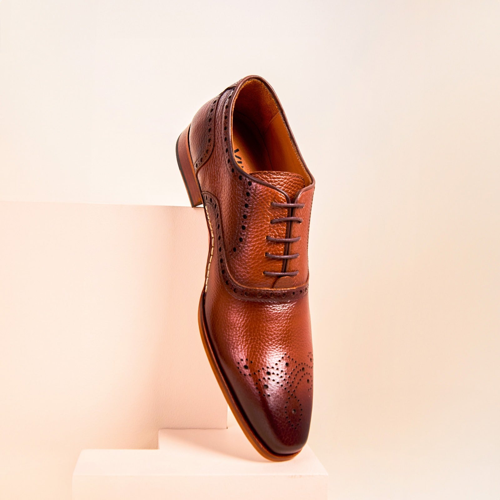 The Draco Handmade Tan Semi Brogue Oxford Shoe - Vinci Leather