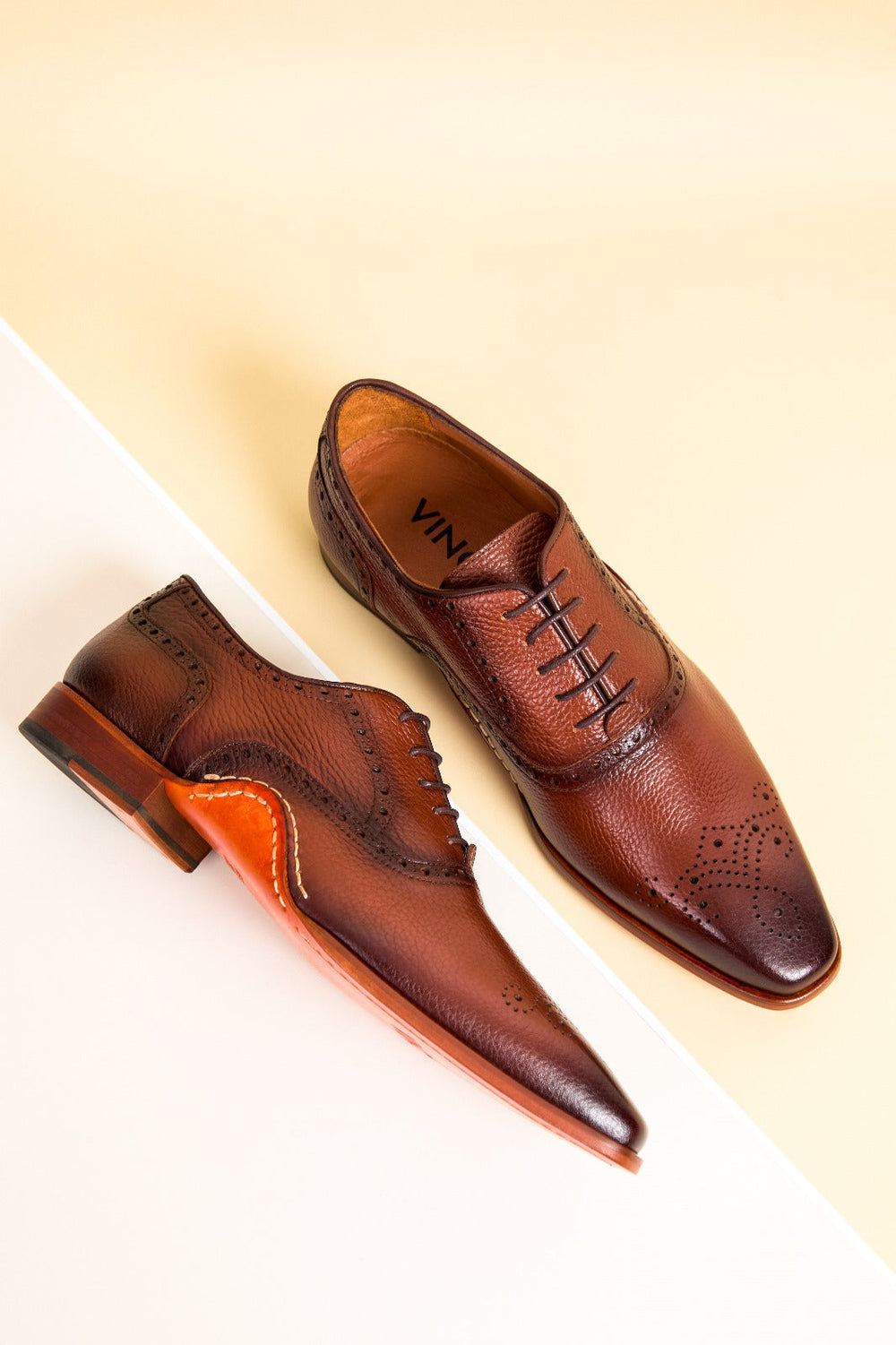 The Draco Handmade Tan Semi Brogue Oxford Shoe - Vinci Leather