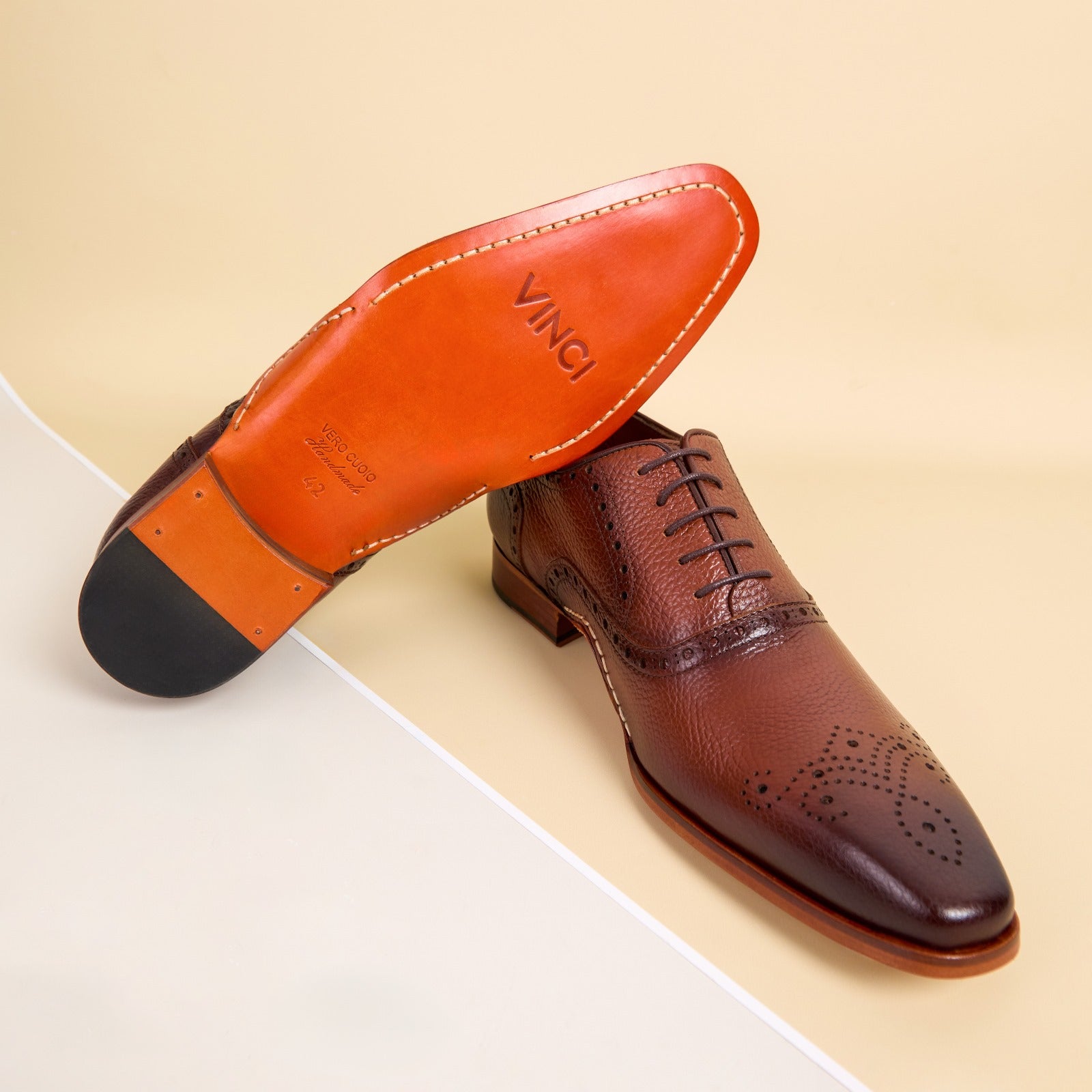 The Draco Handmade Tan Semi Brogue Oxford Shoe - Vinci Leather