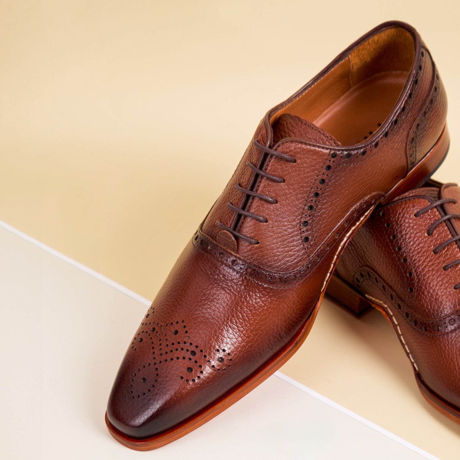 The Draco Handmade Tan Semi Brogue Oxford Shoe - Vinci Leather