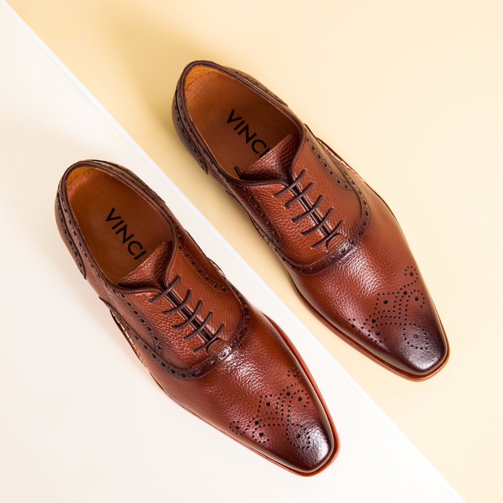 The Draco Handmade Tan Semi Brogue Oxford Shoe - Vinci Leather