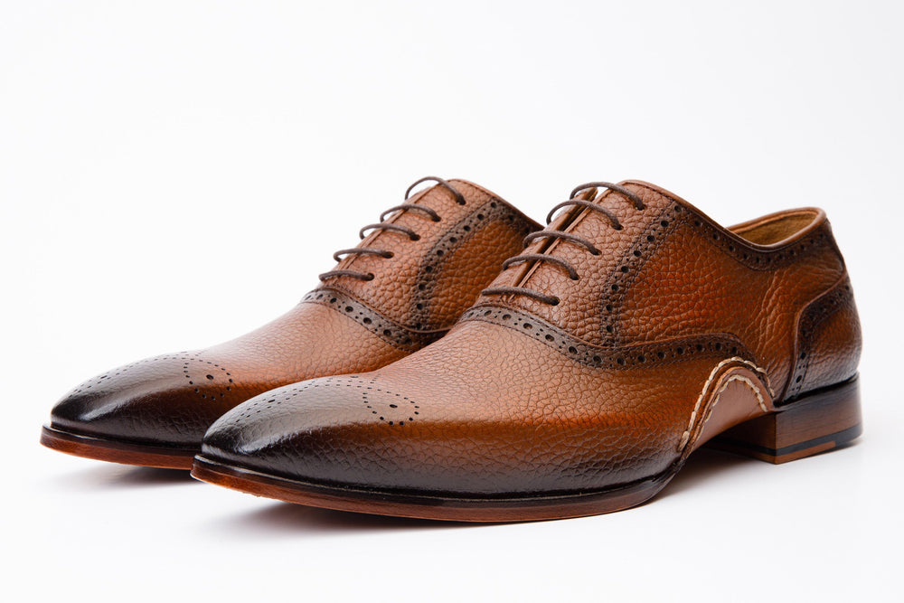 The Draco Handmade Tan Semi Brogue Oxford Shoe - Vinci Leather