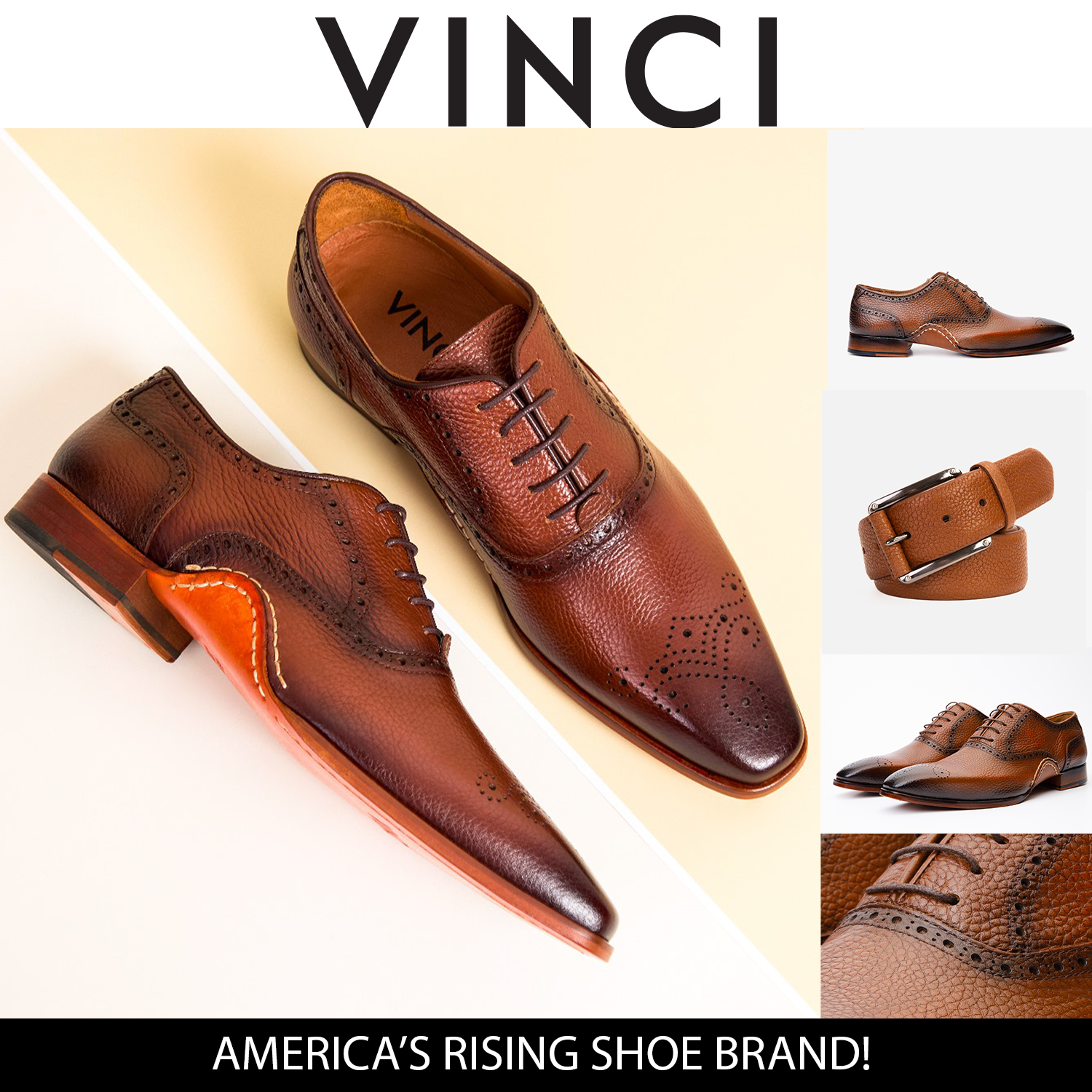 The Draco Handmade Tan Semi Brogue Oxford Shoe - Vinci Leather
