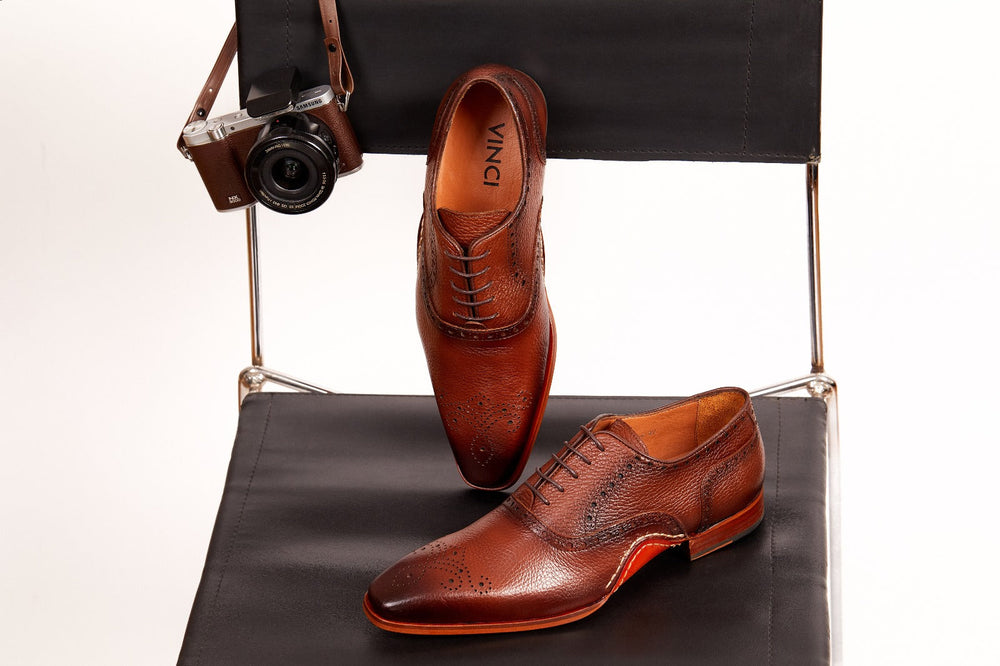 The Draco Handmade Tan Semi Brogue Oxford Shoe - Vinci Leather
