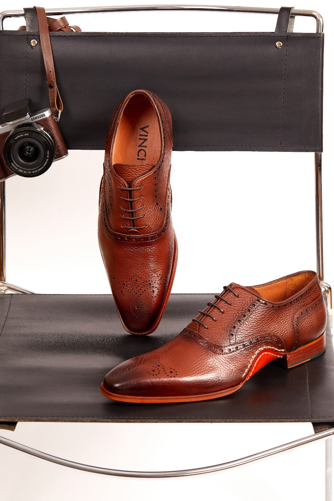 The Draco Handmade Tan Semi Brogue Oxford Shoe - Vinci Leather