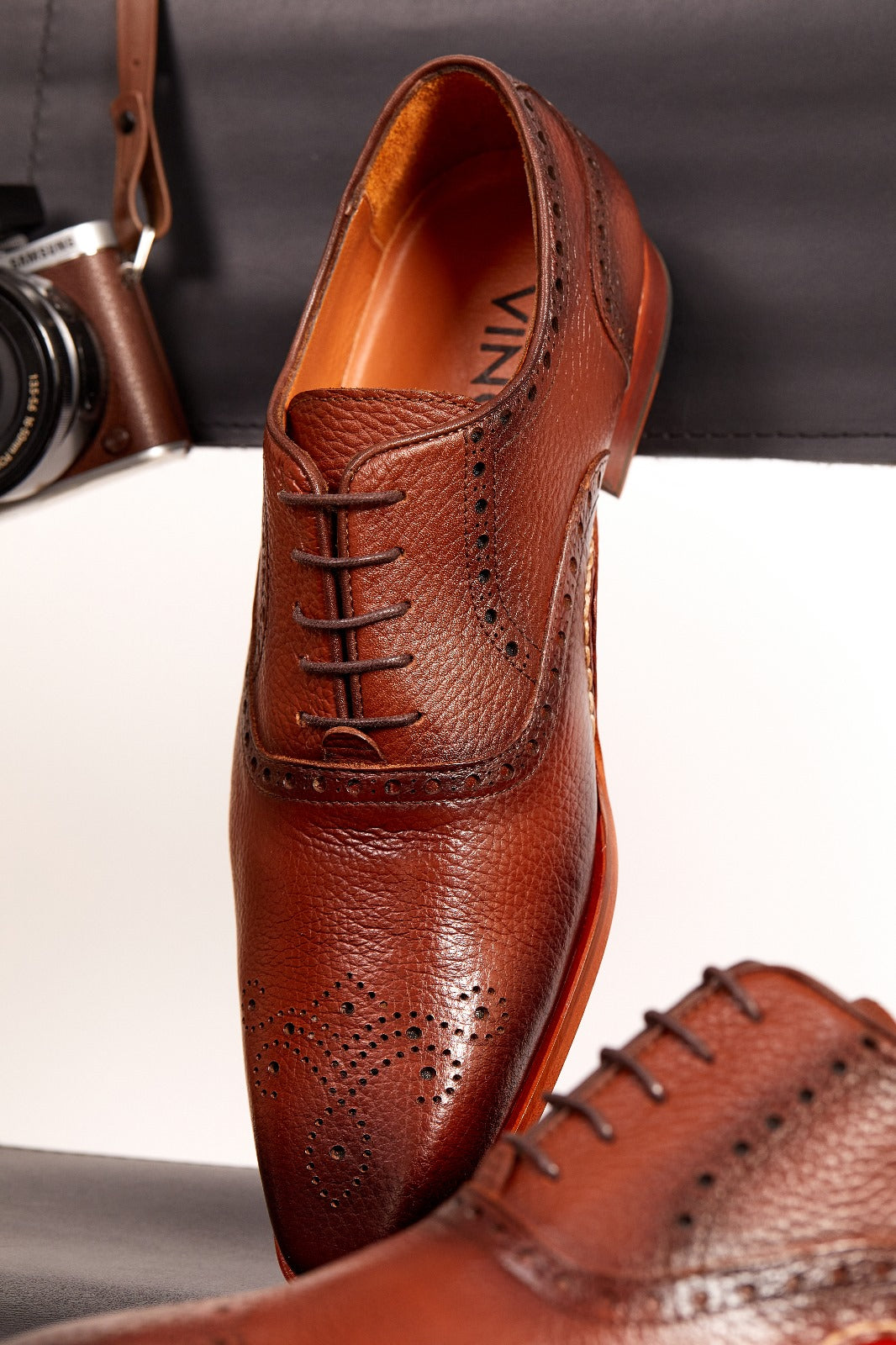 The Draco Handmade Tan Semi Brogue Oxford Shoe - Vinci Leather