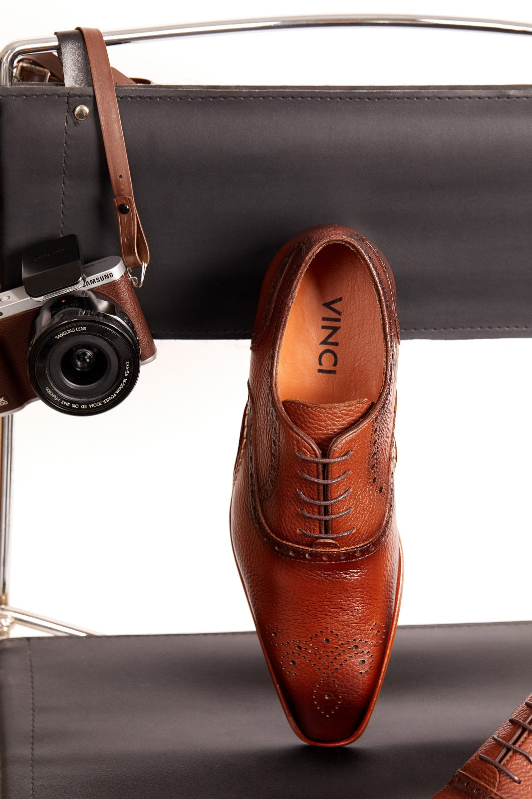 The Draco Handmade Tan Semi Brogue Oxford Shoe - Vinci Leather