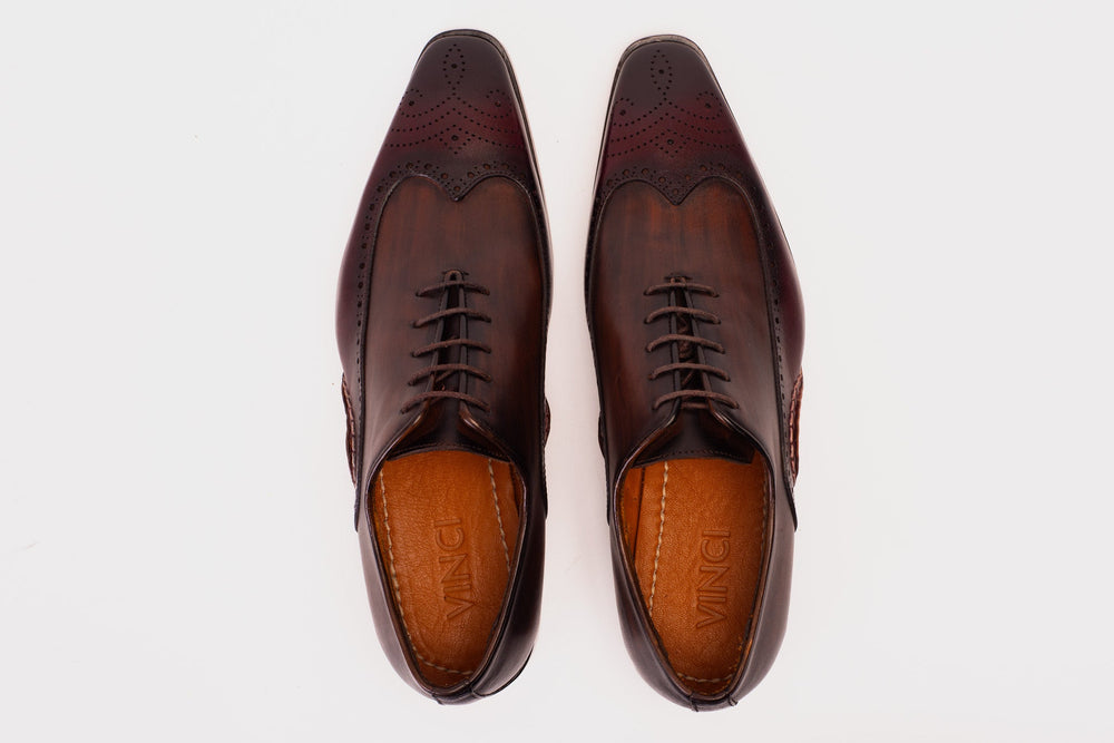 The Royal Hand Craft Burgundy Wingtip Oxford Shoe - Vinci Leather