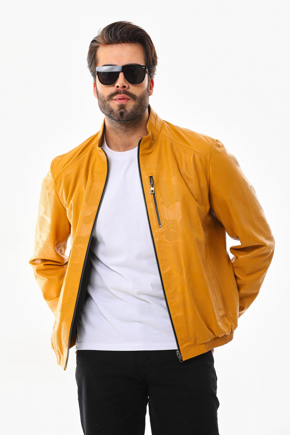 The Como Reversible Mustard Yellow Black Leather Bomber Jacket - Vinci Leather