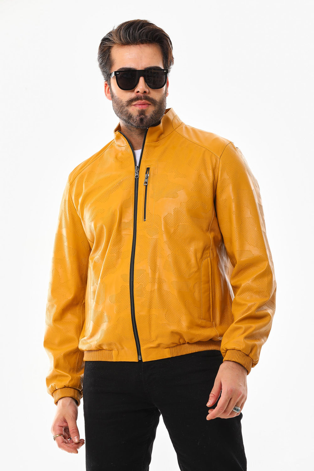 The Como Reversible Mustard Yellow Black Leather Bomber Jacket - Vinci Leather