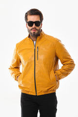 The Como Reversible Mustard Yellow Black Leather Bomber Jacket - Vinci Leather