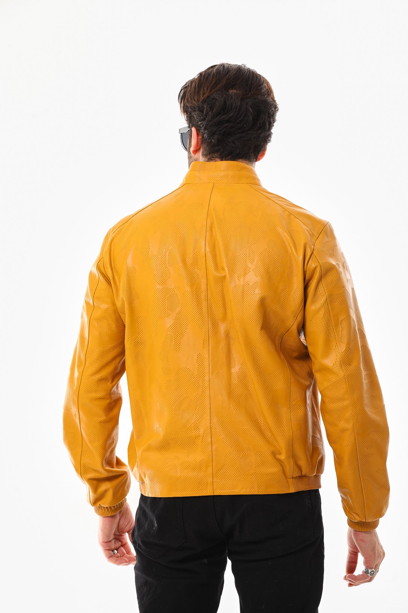 The Como Reversible Mustard Yellow Black Leather Bomber Jacket - Vinci Leather