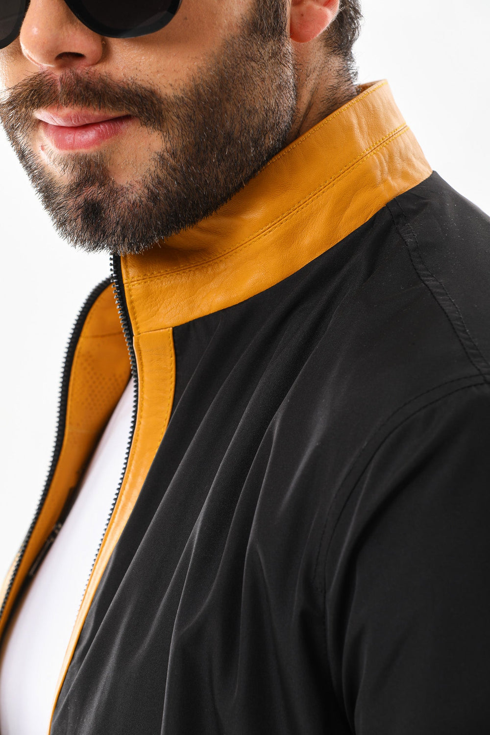 The Como Reversible Mustard Yellow Black Leather Bomber Jacket - Vinci Leather