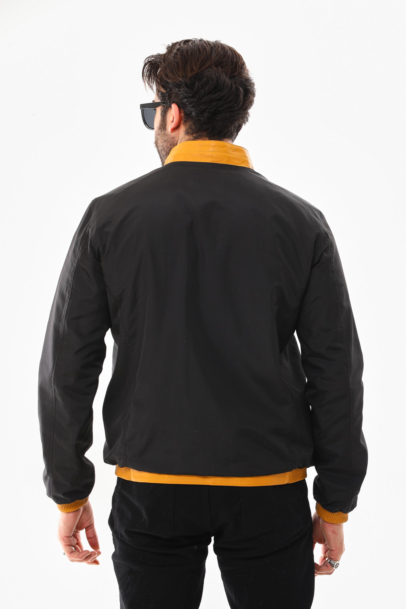 The Como Reversible Mustard Yellow Black Leather Bomber Jacket - Vinci Leather