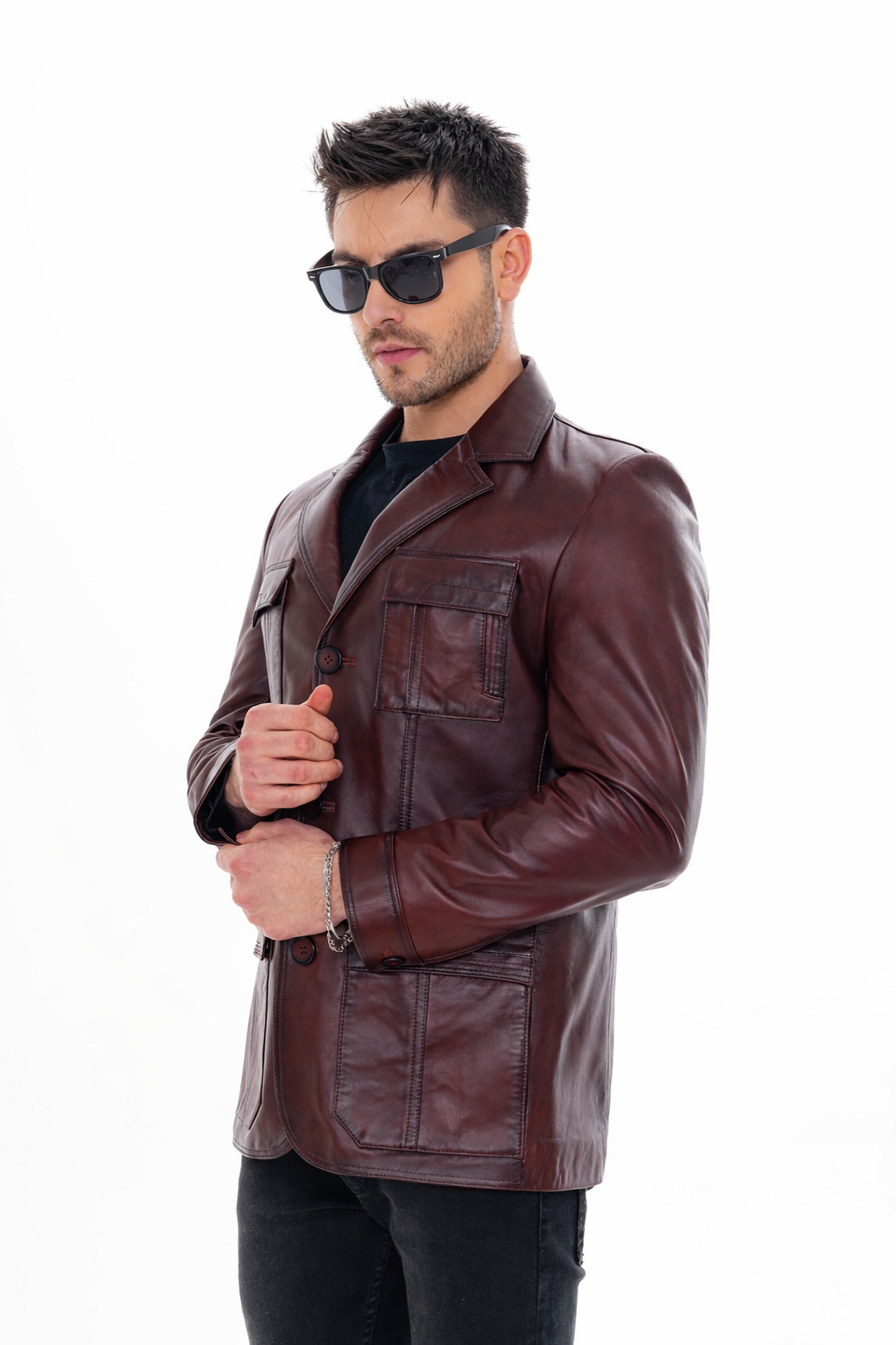 The Ravenna Burgundy Leather Jacket - Vinci Leather