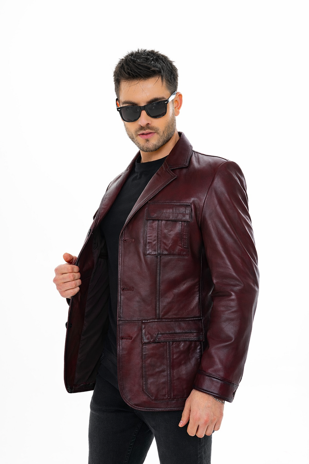 The Ravenna Burgundy Leather Jacket - Vinci Leather