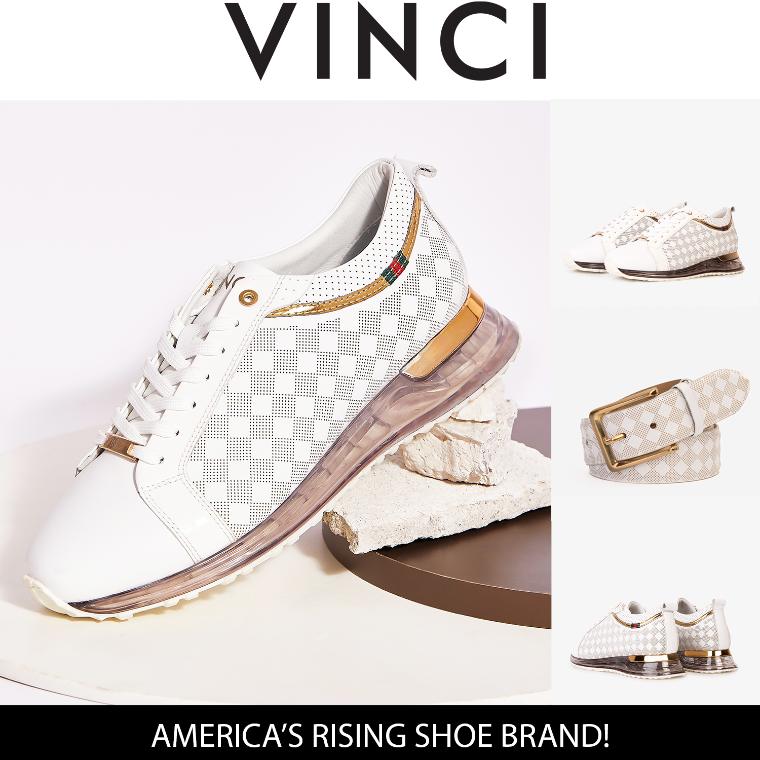 The Cenova White Gold Leather Sneaker - Vinci Leather