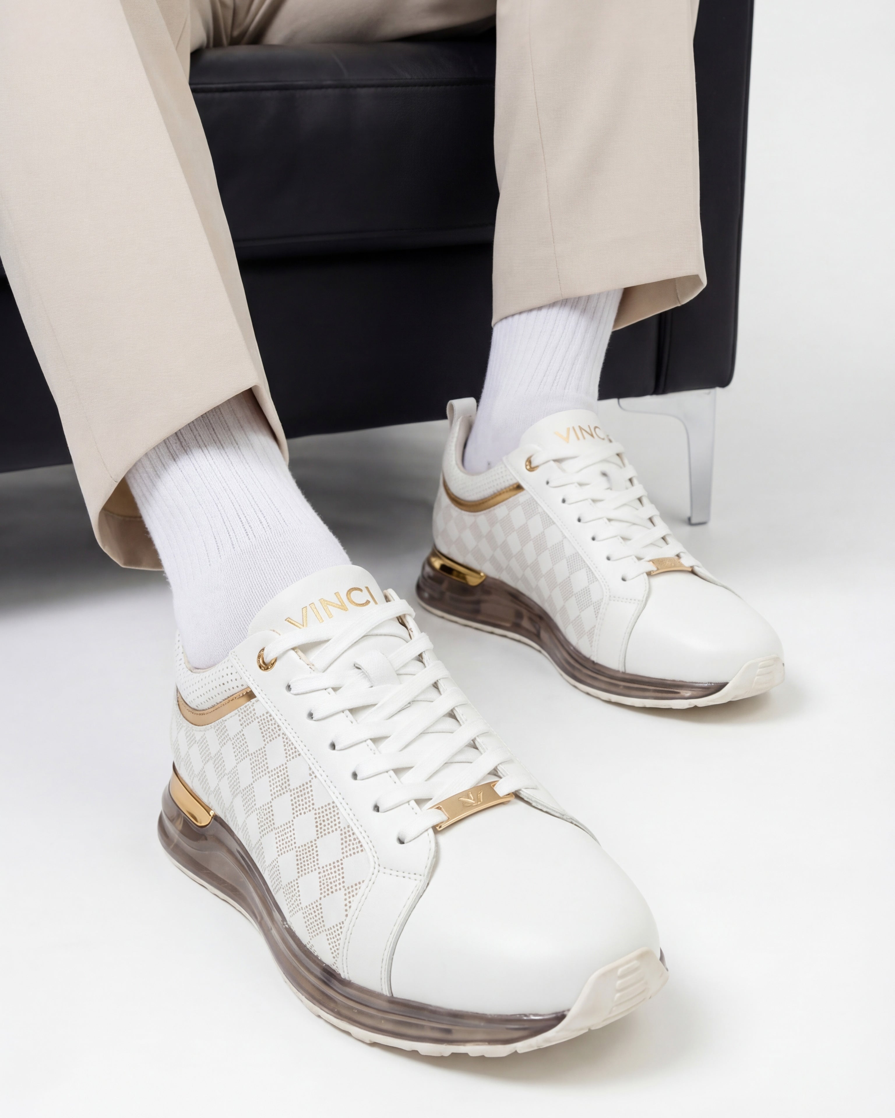 The Cenova White Gold Leather Sneaker - Vinci Leather