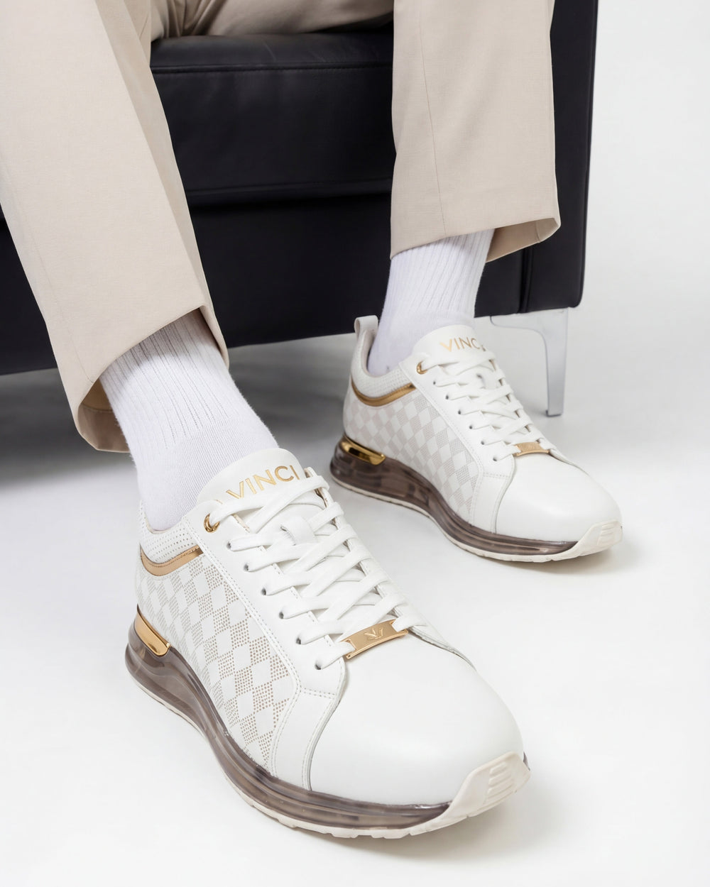 The Cenova White Gold Leather Sneaker - Vinci Leather