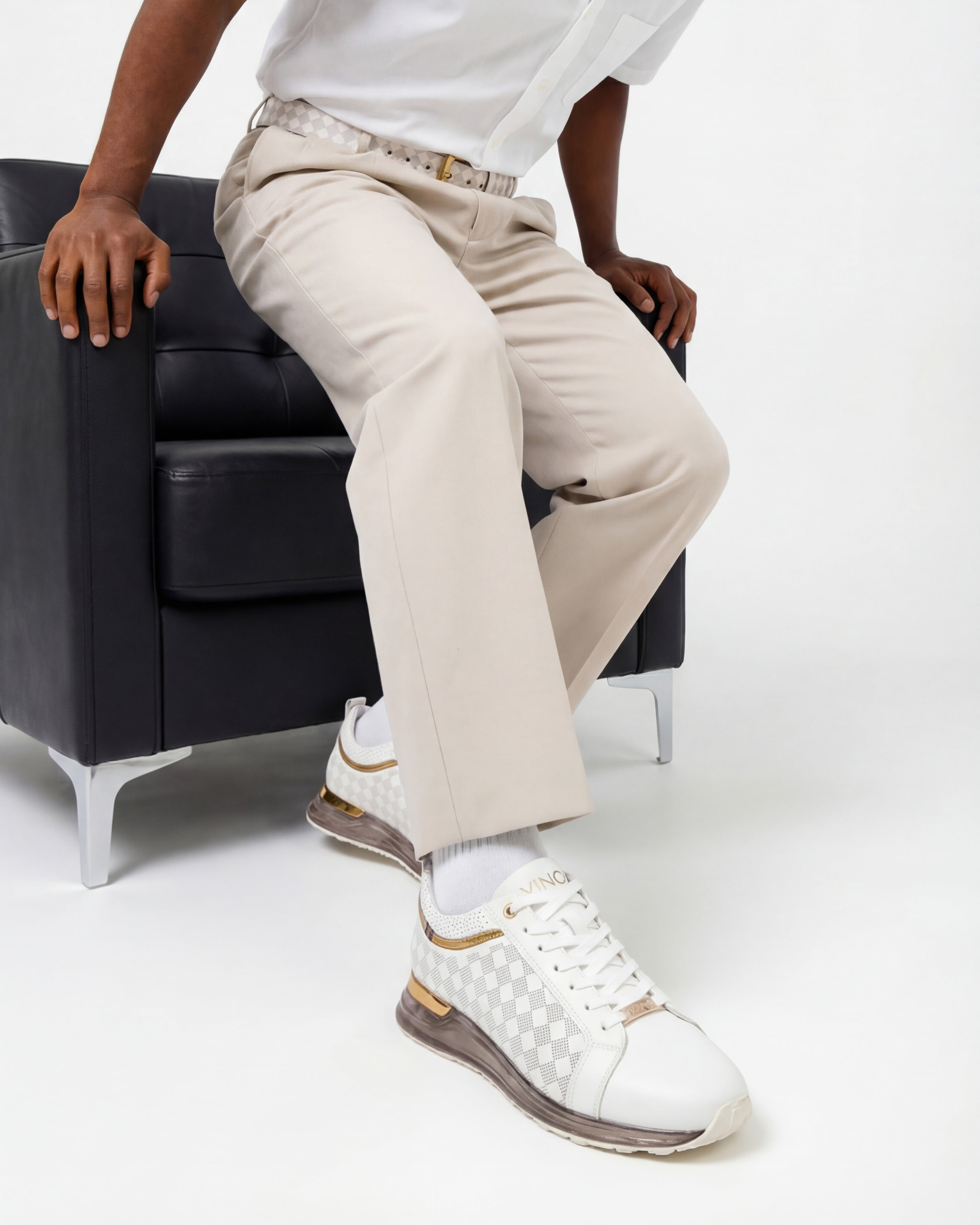 The Cenova White Gold Leather Sneaker - Vinci Leather