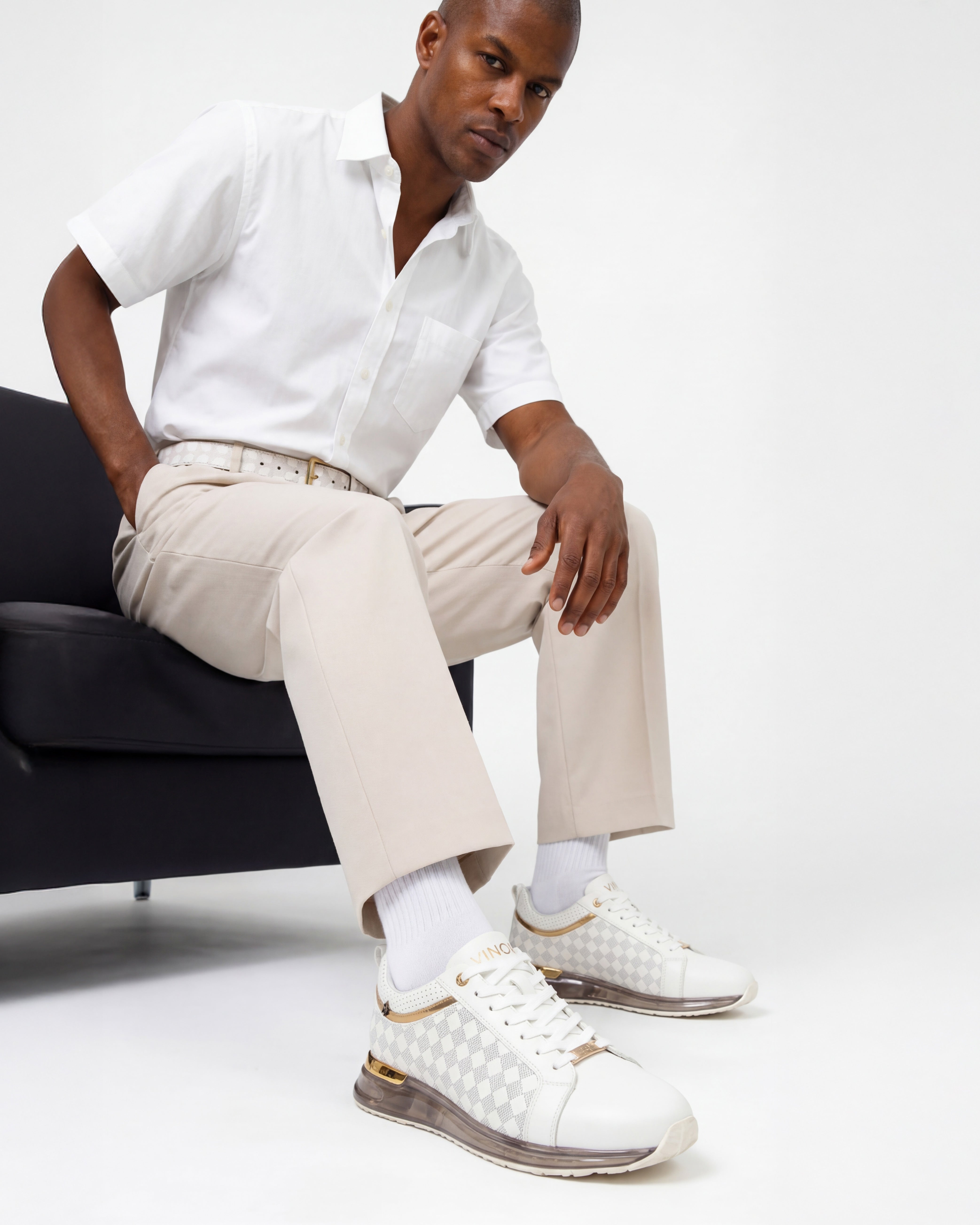 The Cenova White Gold Leather Sneaker - Vinci Leather