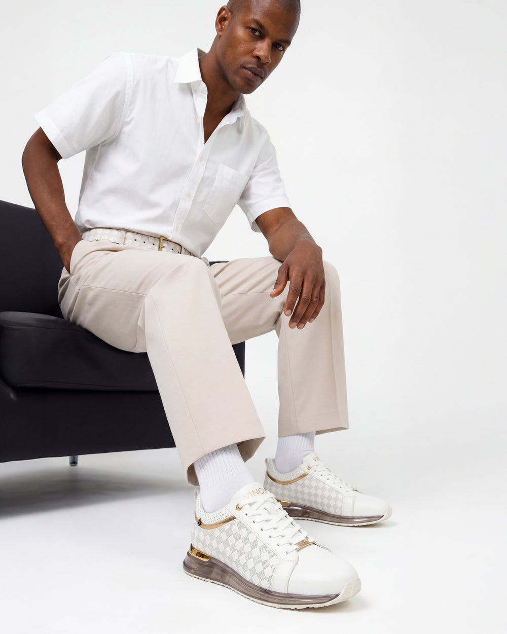The Cenova White Gold Leather Sneaker - Vinci Leather