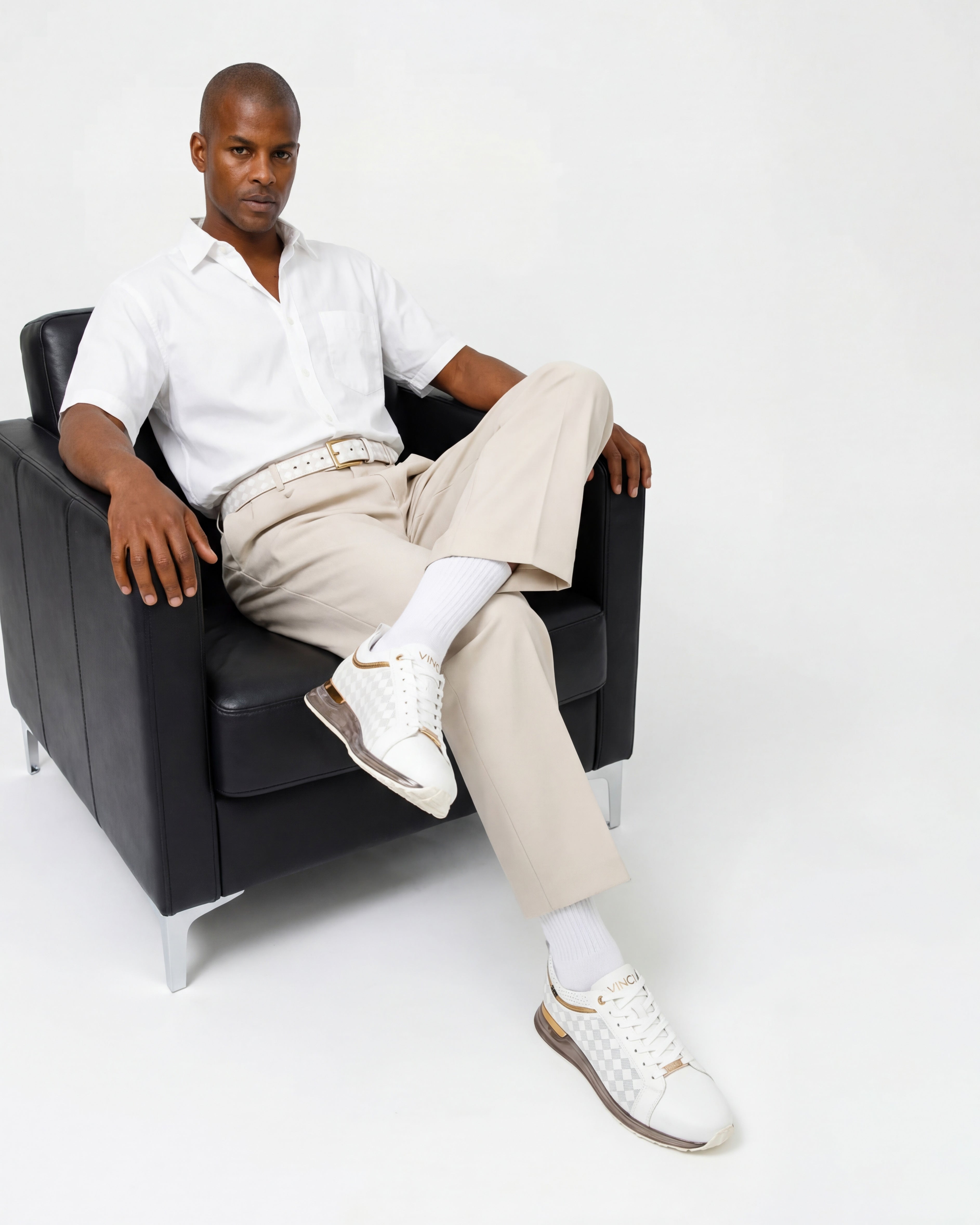 The Cenova White Gold Leather Sneaker - Vinci Leather