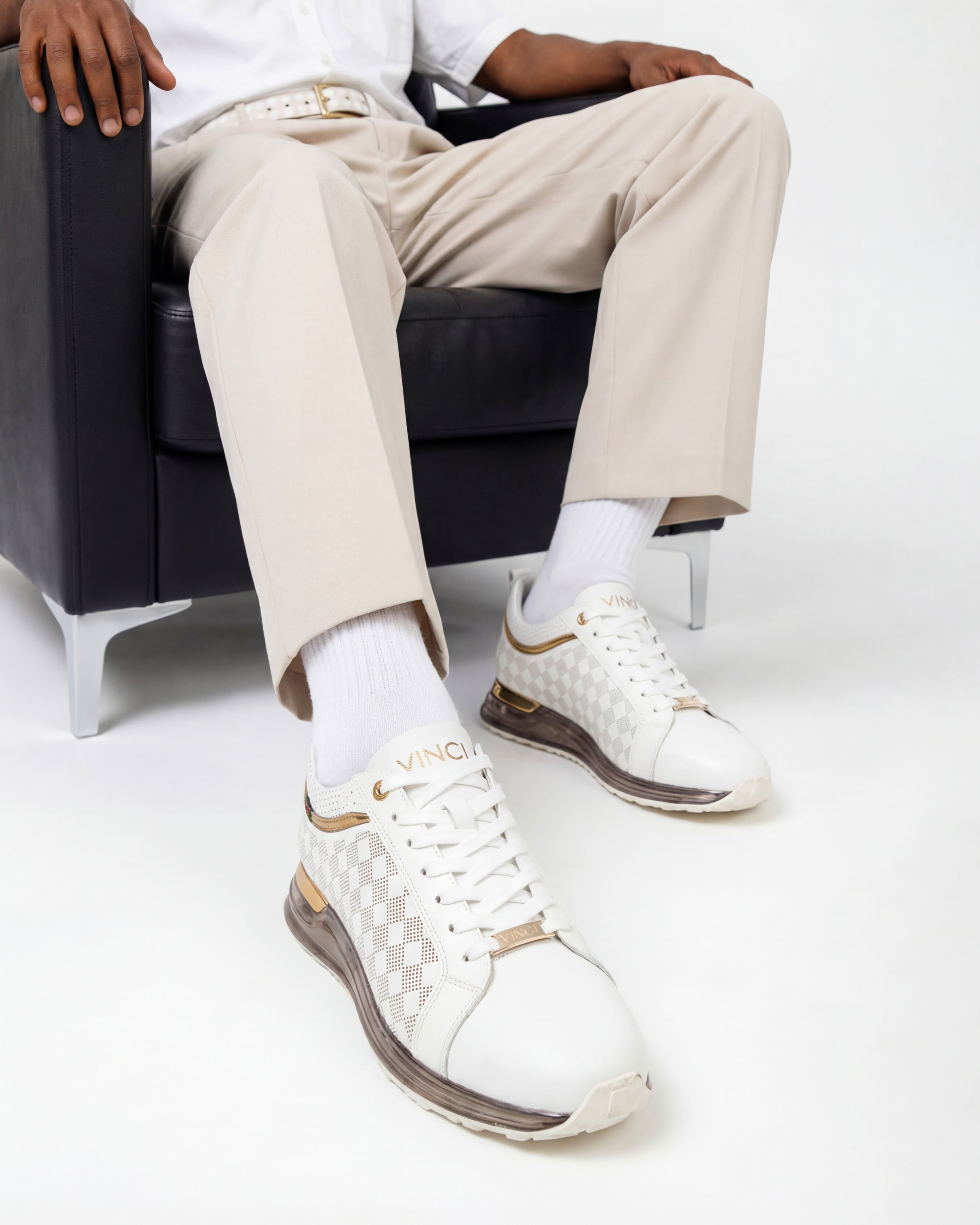 The Cenova White Gold Leather Sneaker - Vinci Leather