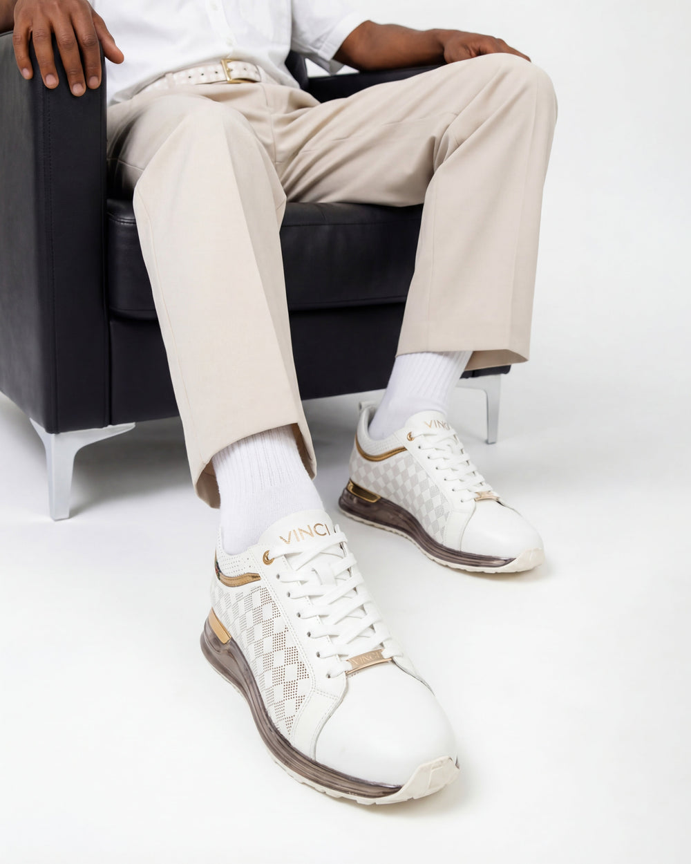 The Cenova White Gold Leather Sneaker - Vinci Leather