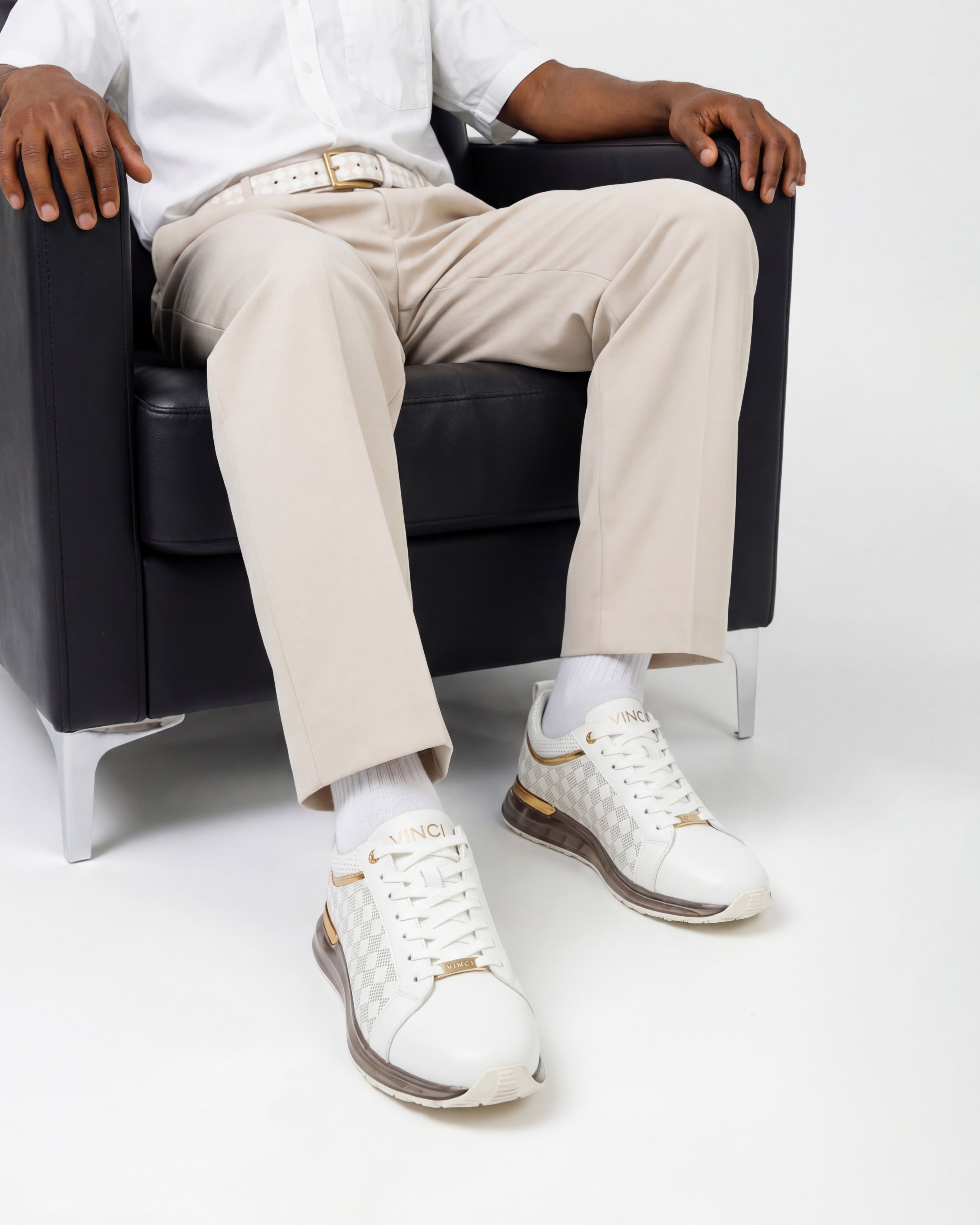 The Cenova White Gold Leather Sneaker - Vinci Leather