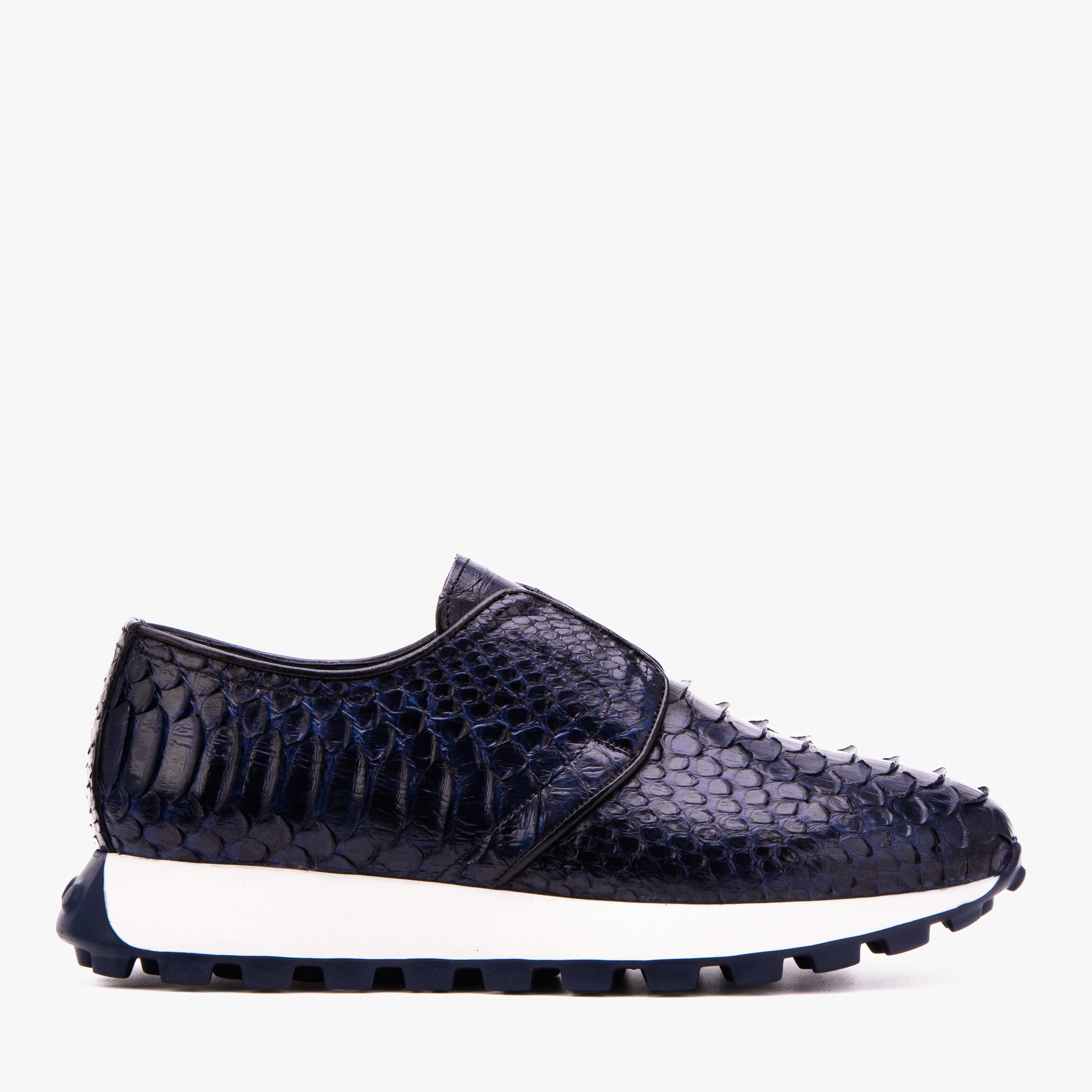 The Obsidian Navy Python Leather Sneaker - Vinci Leather