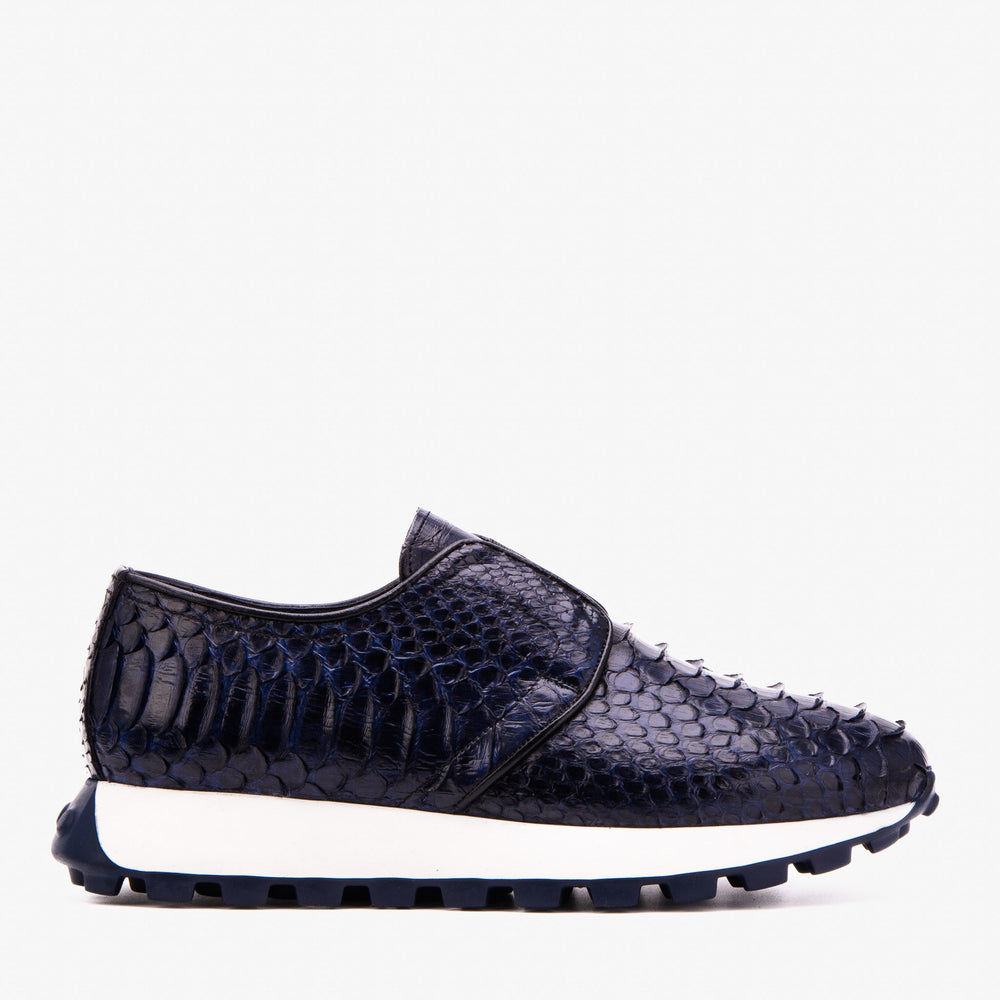 The Obsidian Navy Python Leather Sneaker - Vinci Leather