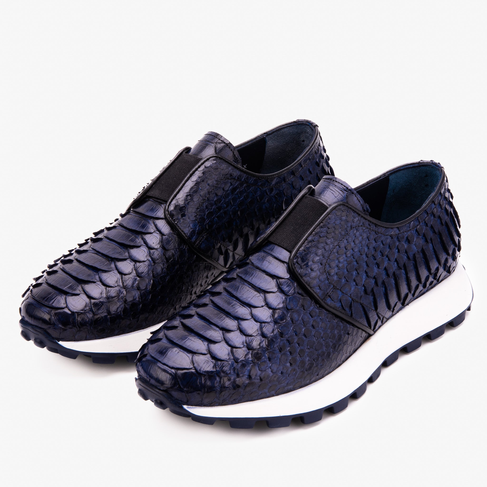 The Obsidian Navy Python Leather Sneaker - Vinci Leather