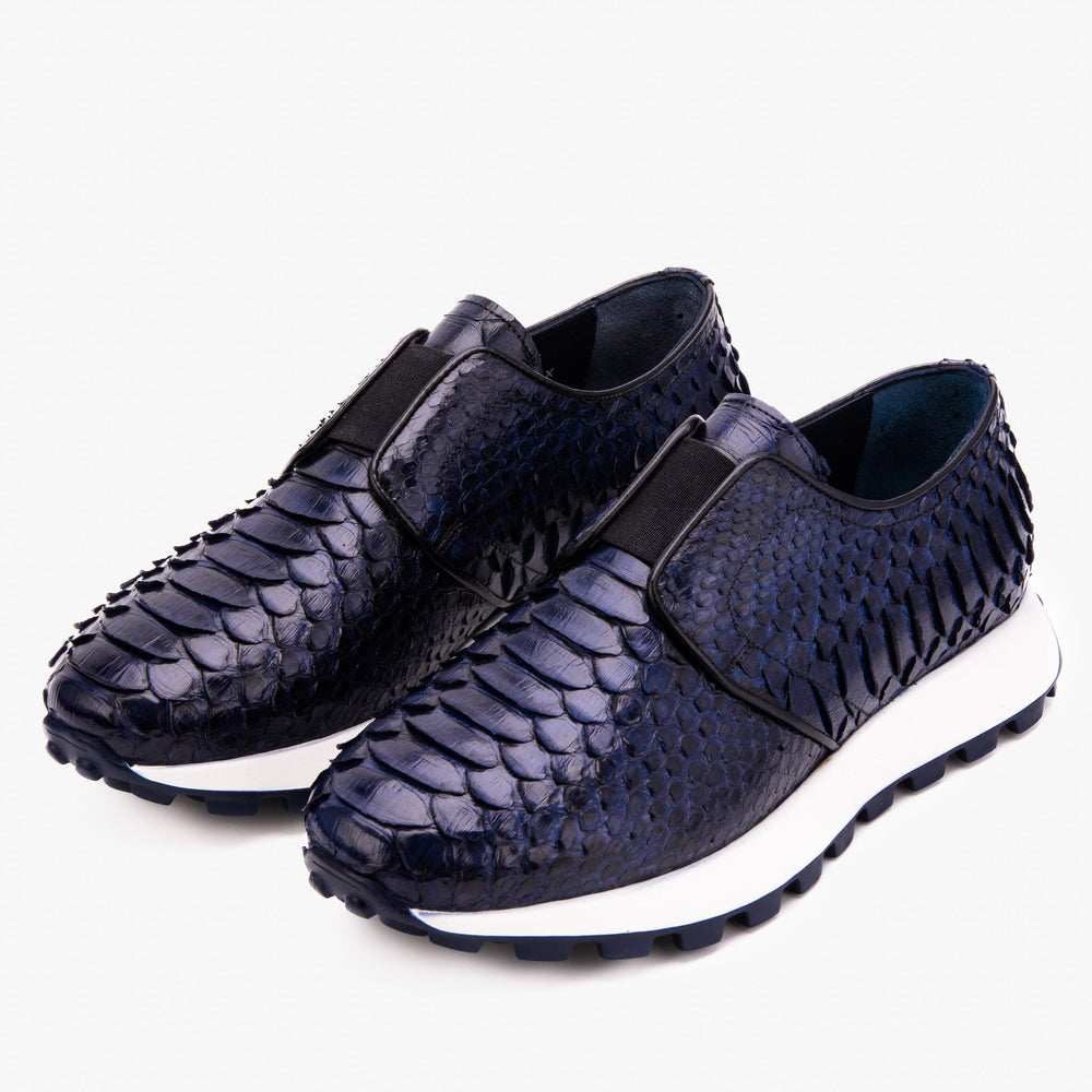 The Obsidian Navy Python Leather Sneaker - Vinci Leather