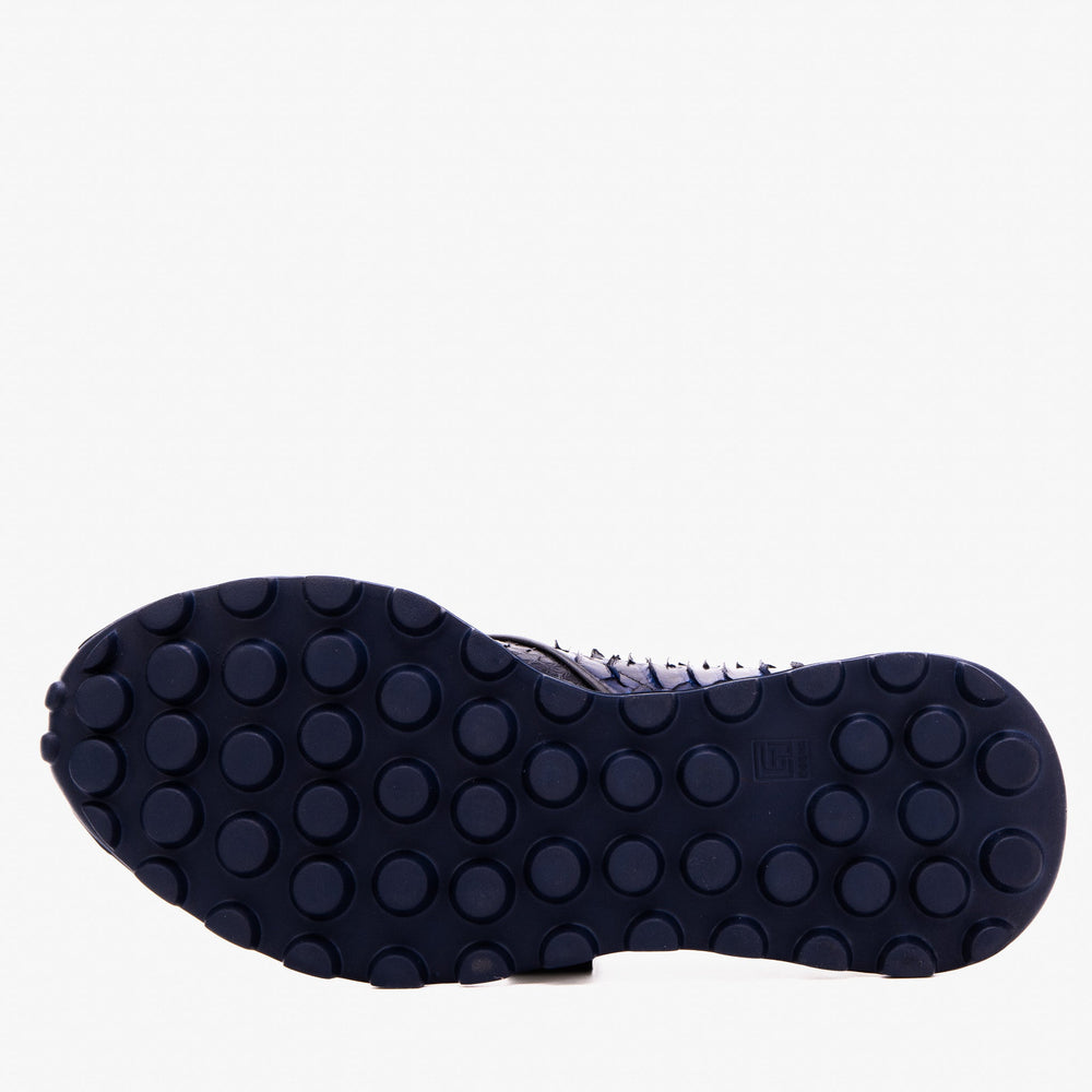 The Obsidian Navy Python Leather Sneaker - Vinci Leather